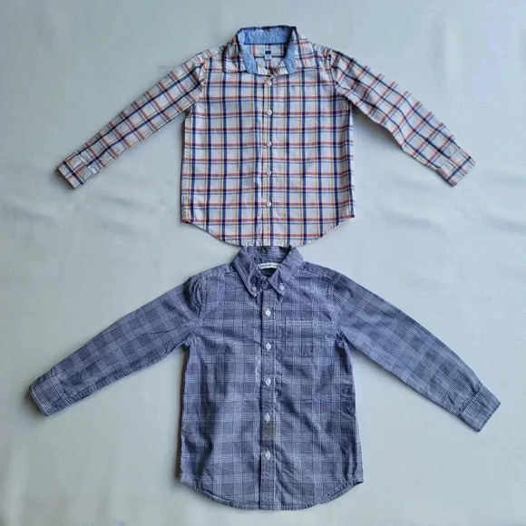 Lot of 2 Janie Jack Boy's Shirt Button Down Long Sleeves Plaid Cotton Blue sz 4 - Picture 1 of 7